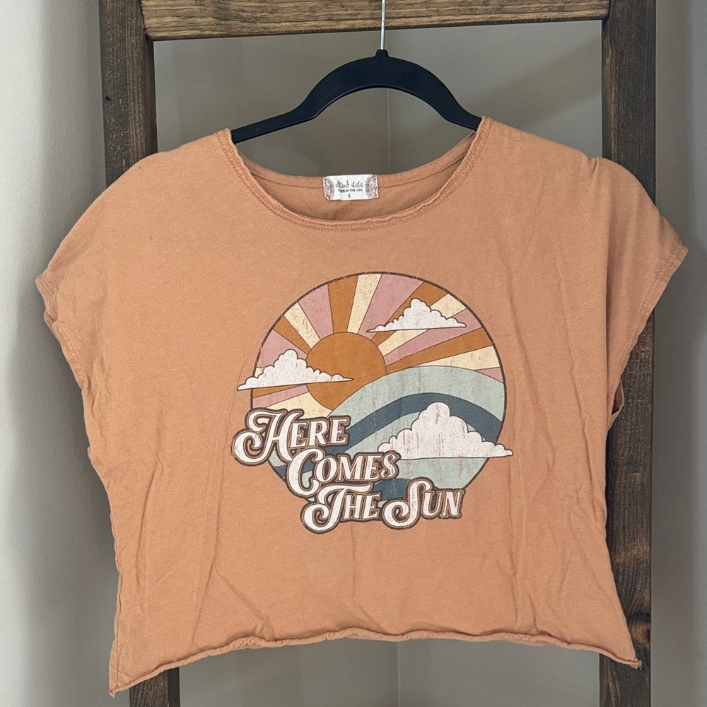 Altar'd State Tan Graphic Crop Top